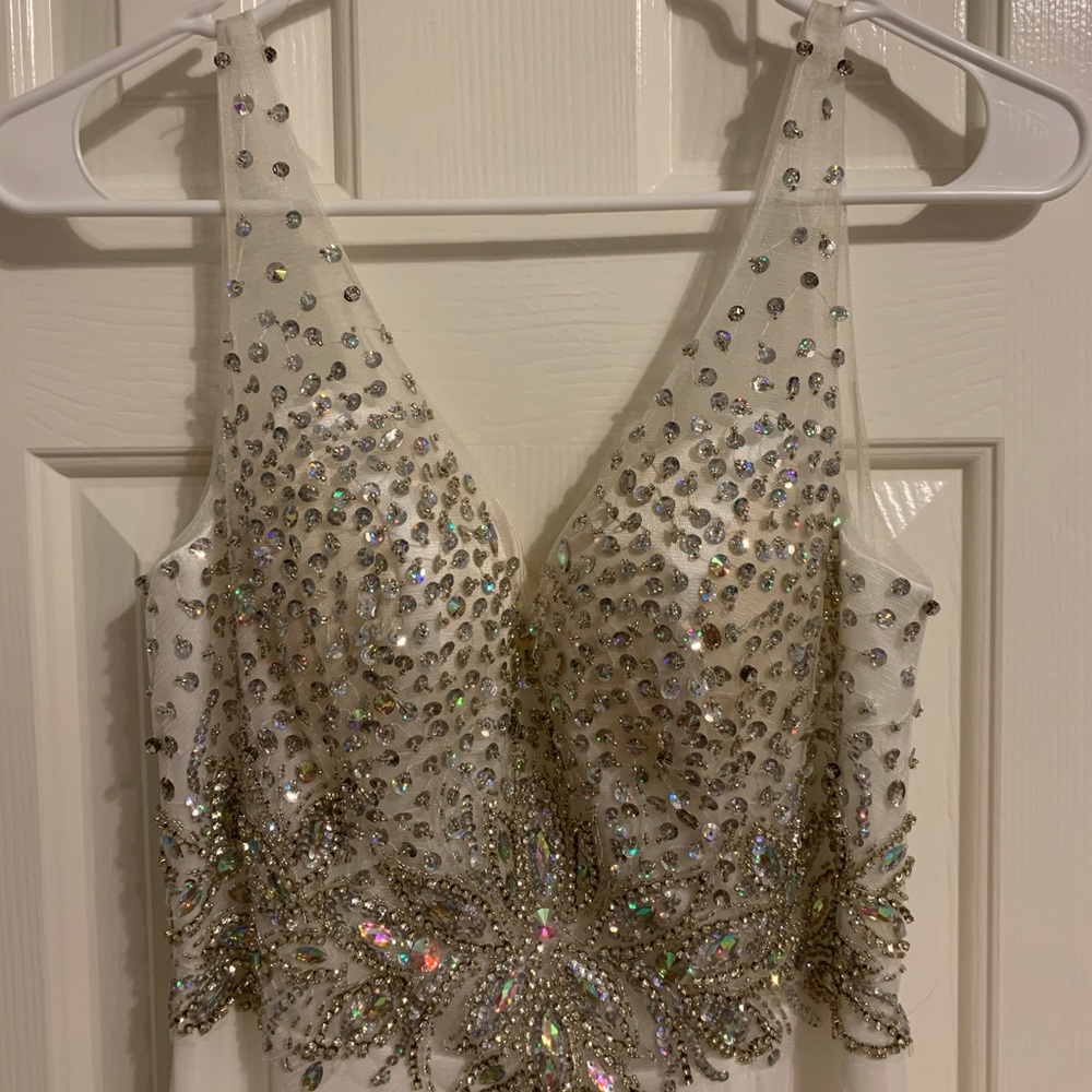 White Prom Dress with Jewels and Leg Slit